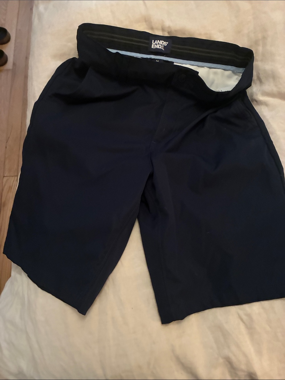 Lands' End Boys 14  Dark Navy Flat Front  Shorts never worn